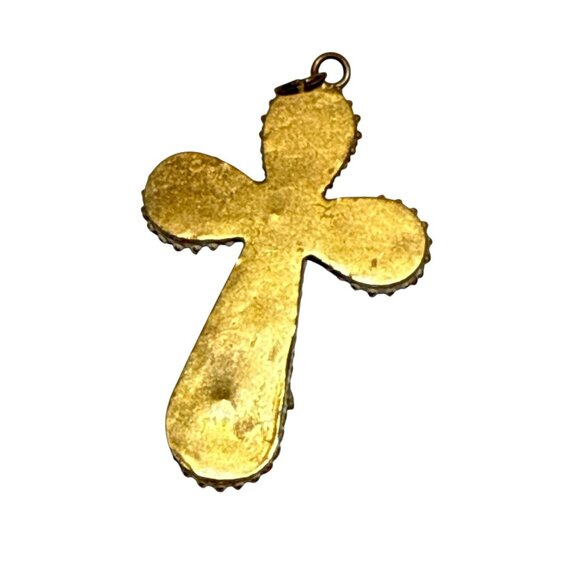 Vintage Italian Micro Mosaic Cross Pendant Roma Religious Enamel Jewelry - Picture 4 of 8